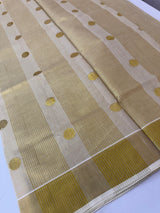Kerala golden tissue cotton saree - polka dots
