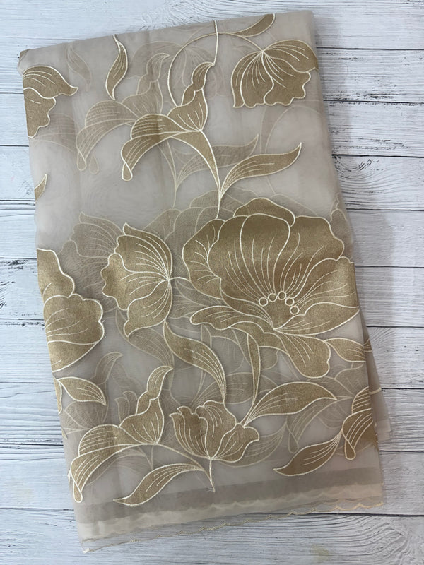 Organza saree with tissue applique work MS5081- CloudGrey