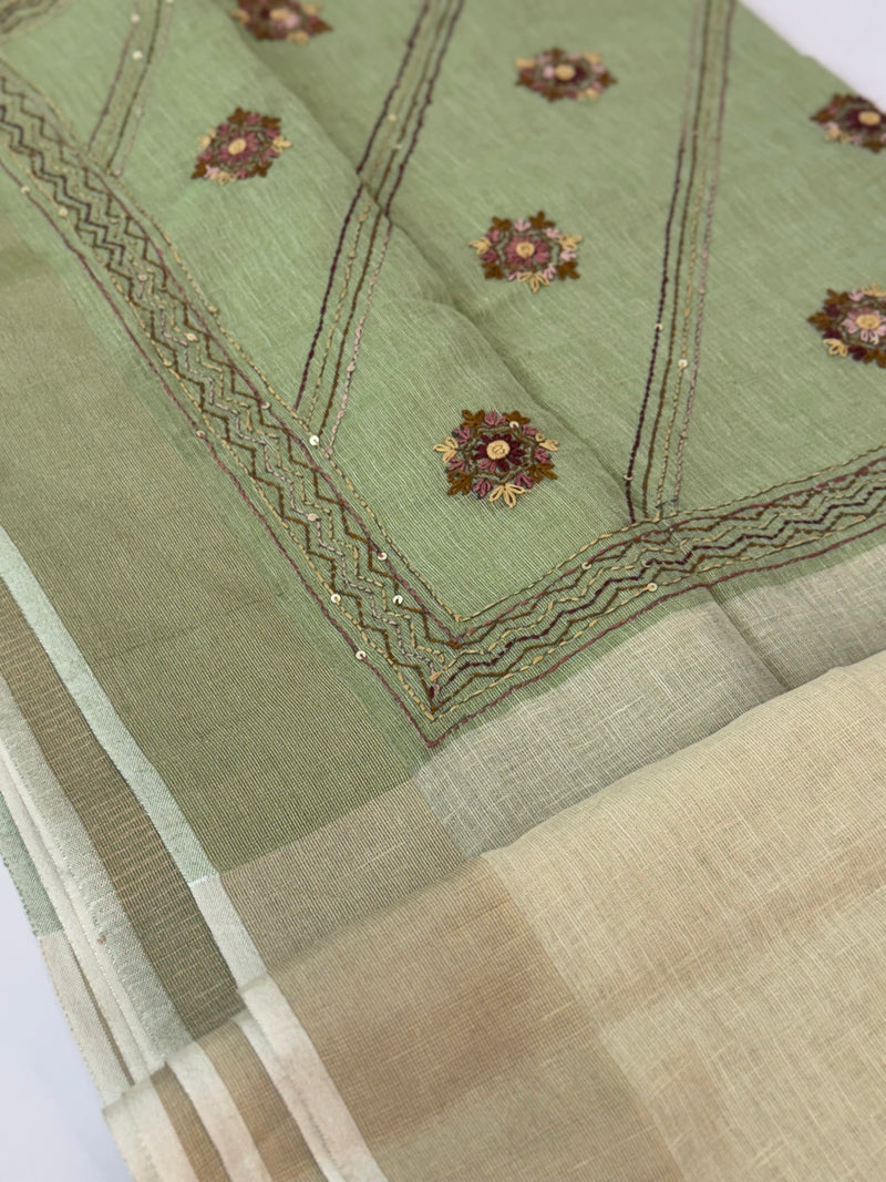 Linen saree with French knots and kanta embriodery MS94311