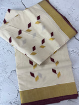 Handloom finish Kerala cotton saree - Maroon