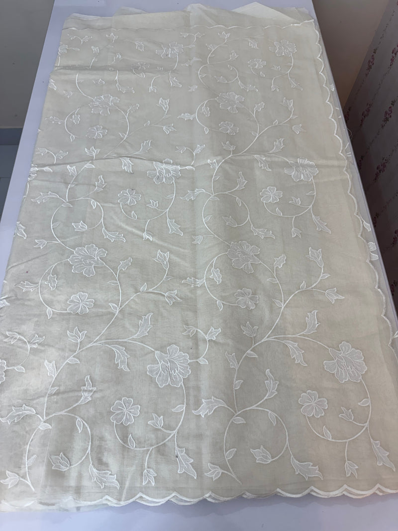 Mul chanderi applique work saree  MSH115 - Offwhite