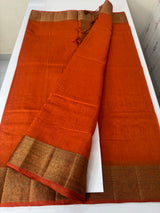 Jute silk saree with antique zari weaving MJL399- Orange