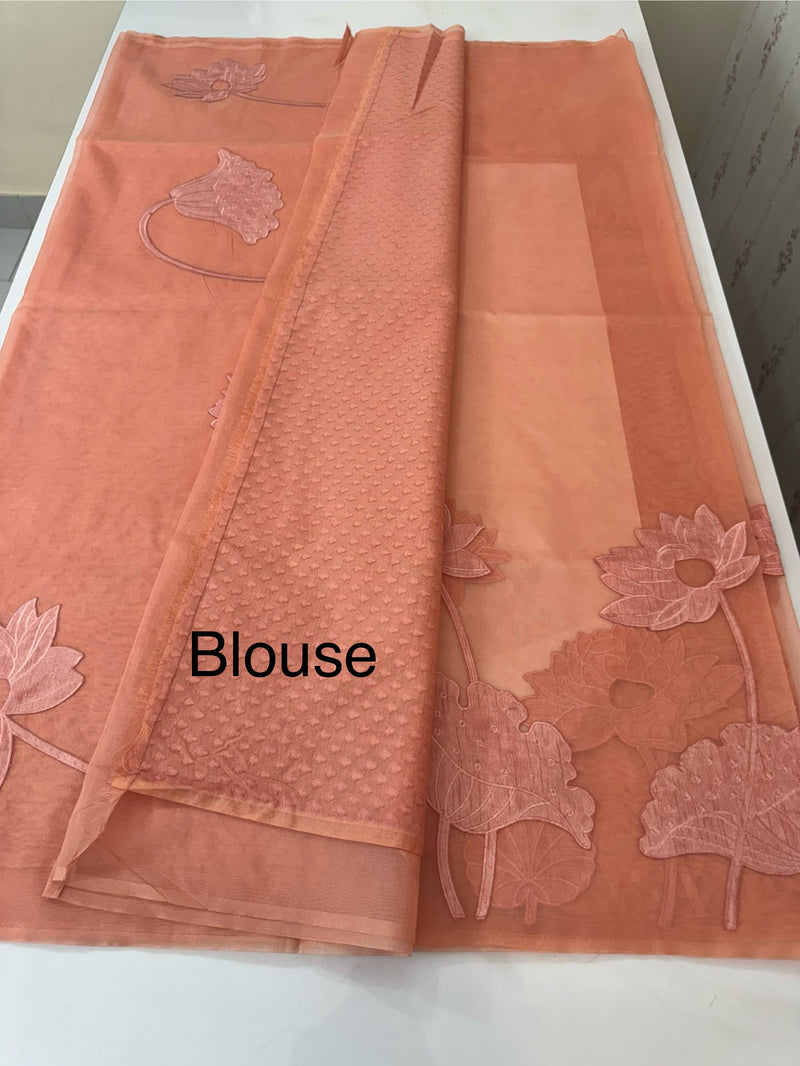 Pure Organza Applique work saree MS16391 - Peach