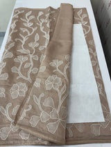 Blended Malai chanderi saree with applique work saree  MSM5676 - PastelBrown