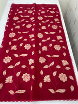 Organza saree with tissue applqiue work - MSH989 DeepRed