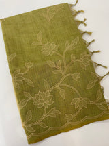 Ombre Soft Tissue linen saree with appliqué work MSL875