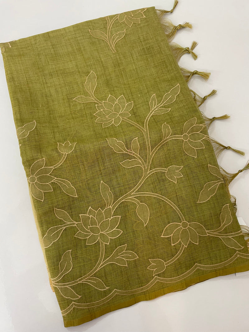 Ombre Soft Tissue linen saree with appliqué work MSL875