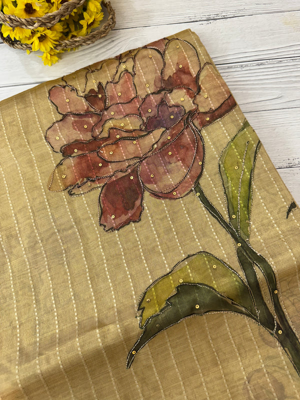Tissue silk saree with digital prints and sequence work MS8188