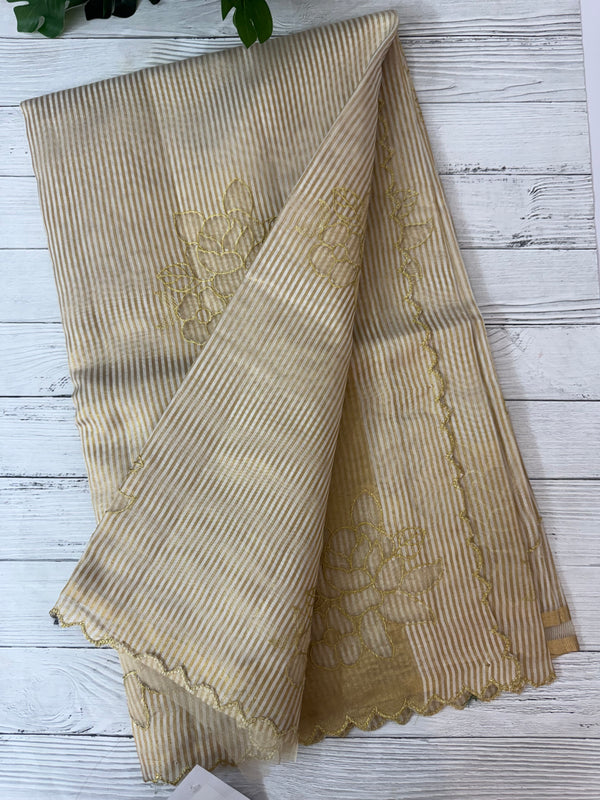 Tissue mix Soft silk saree with applique work MS8146 - Golden