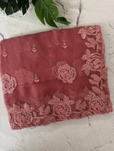 Soft Crush Organza-Chiffon saree with embroidery and cutdana work - MOS5785