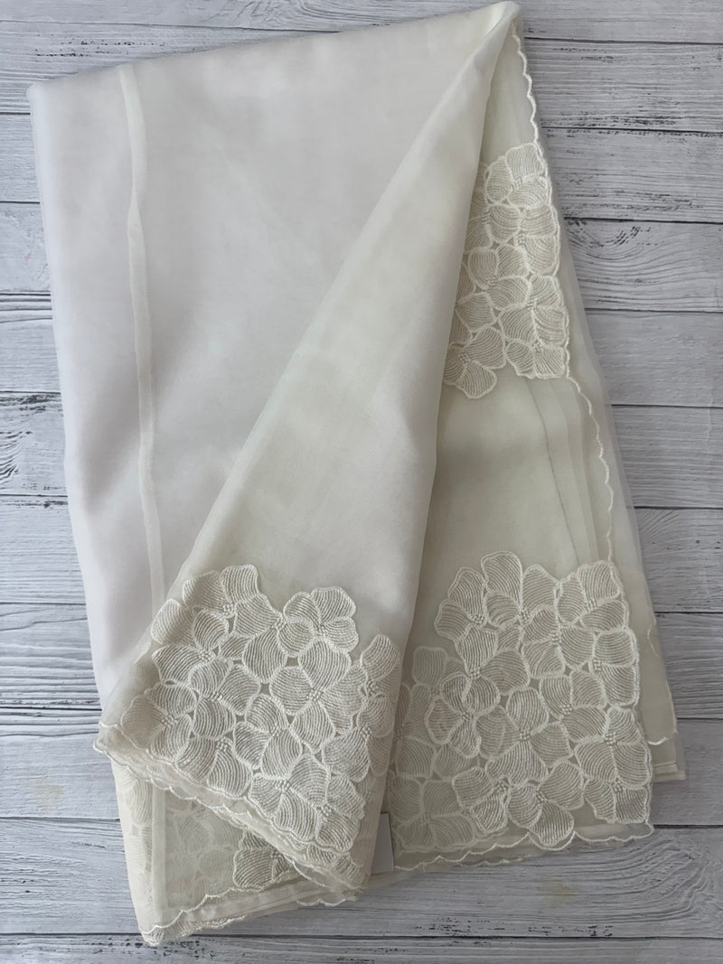 Semi organza saree with embroidery & scallop border - MSH901 OffWhite