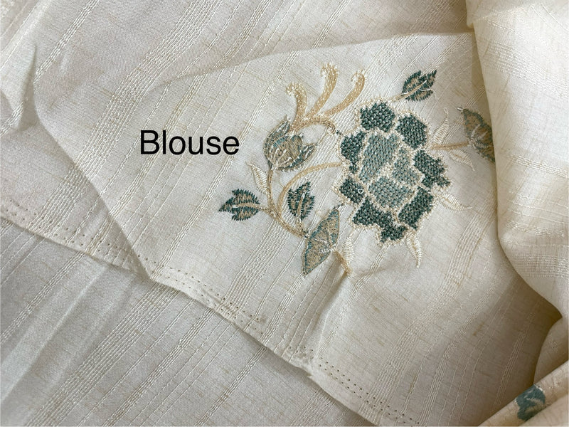 Blended tussar saree with embriodery - MS98765 Cream