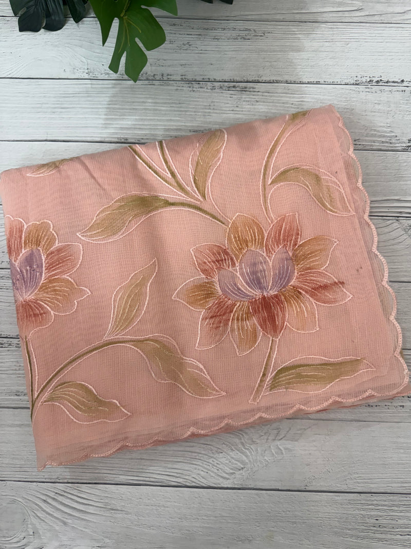 Supernet saree with embroidery and handpainting MSH104- PastelPeach