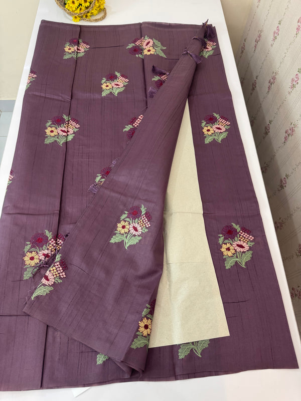 Blended tussar silk saree with embroidery - MS90654 Mauve
