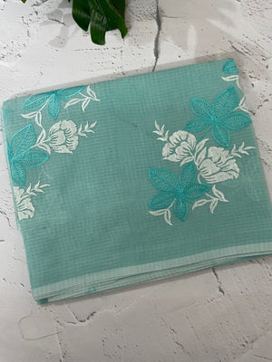 Kota checks saree with embroidery MS7699 - Blue