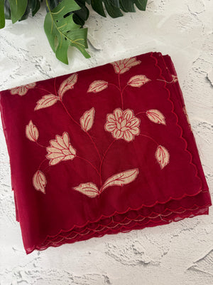 Organza saree with tissue applqiue work - MSH989 DeepRed