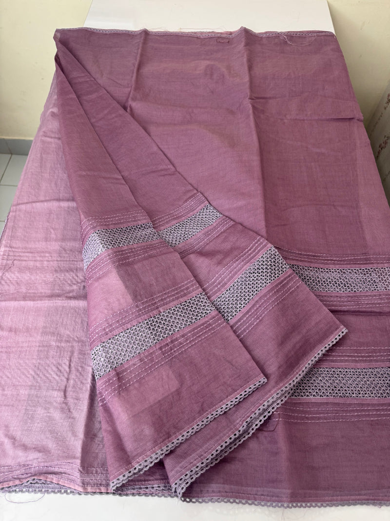 Supernet saree with crochet work and lace border MCJ5433 DuskyOnion