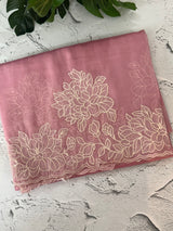 Tissue mix soft Organza saree with applique work MSCK38 Pink