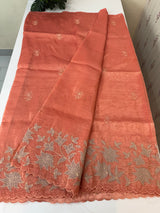 Crush Organza applique work saree MS14589 - Peach