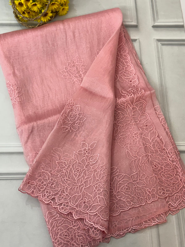 Cutwork Tissue Organza saree MS14051- PeachPink
