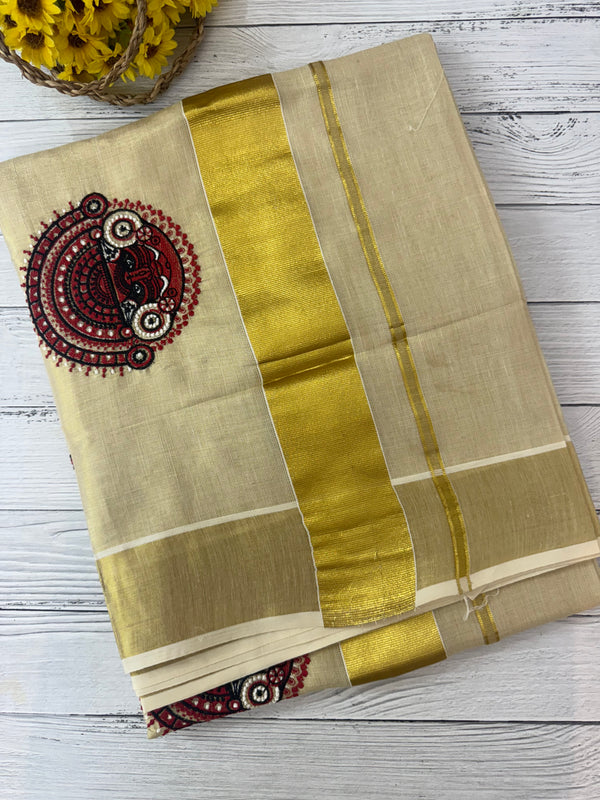 Kerala tissue saree - Theyyam Embriodery