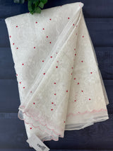 Soft organza saree with embroidery  MOS86  White & Red