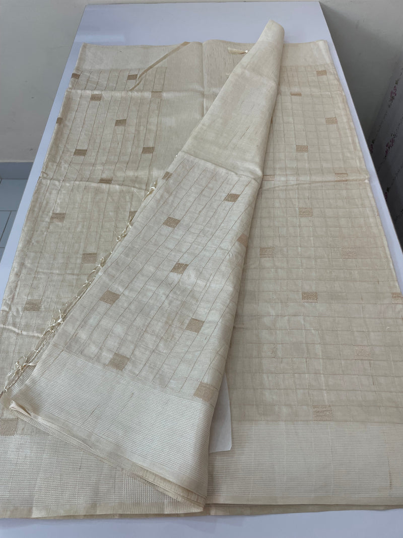 Blended tussar saree with embriodery - MS8665 Cream as