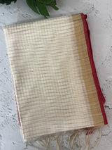 Blended checks tussar saree MKT122 - Red