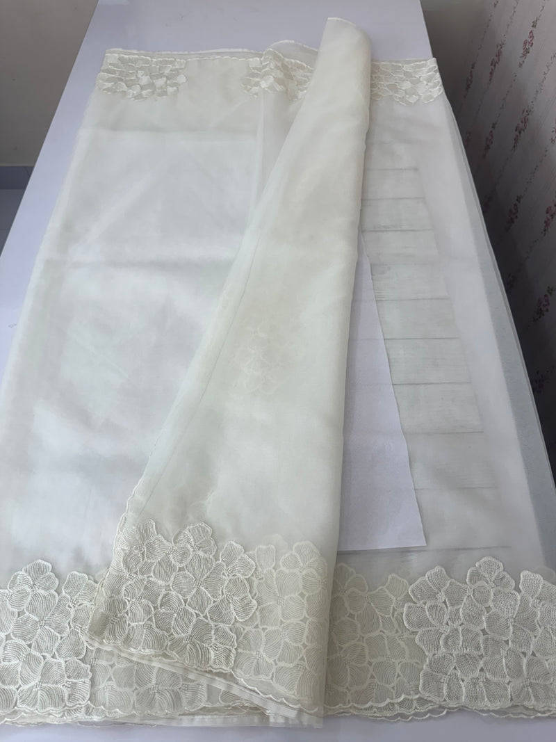 Semi organza saree with embroidery & scallop border - MSH901 OffWhite