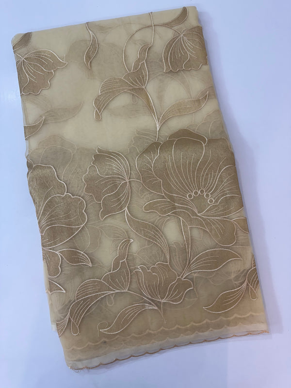 Organza saree with tissue applique work MS5081 - Beige