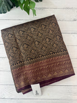 Banarasi semi katan saree with contrast border SHKNTNM- Black to Wine