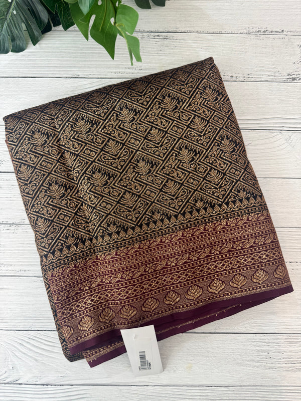 Banarasi semi katan saree with contrast border SHKNTNM- Black to Wine