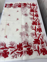 Premium Kota Supernet Applique work saree with blouse MSL456 - White to Red
