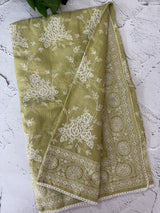 Premium Soft kota silk saree with chikankari embroidery MS9054 PastelGreen