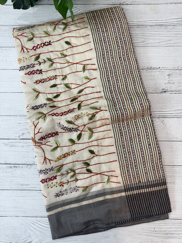 Blended tussar silk saree with hand embroidery MS40488