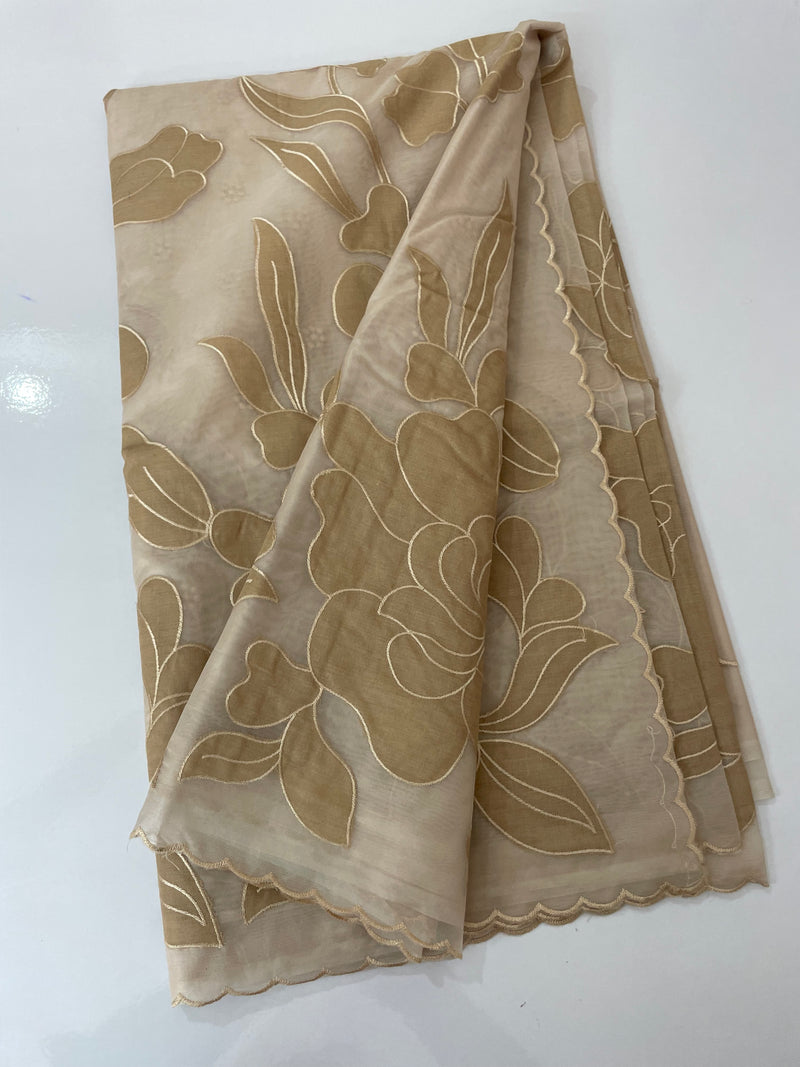 Semi organza saree with appliqué work - MSH906 CloudGrey