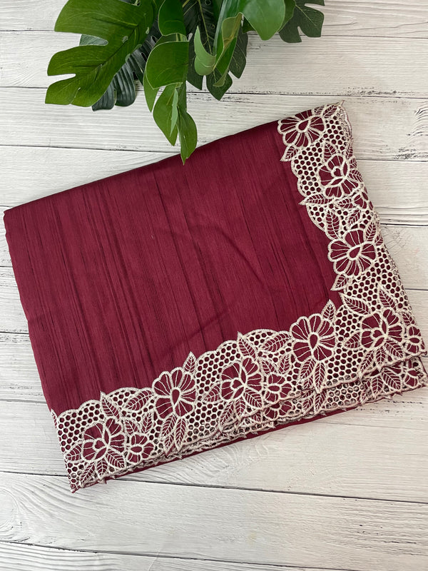 Cutwork Semi tussar saree MTSS879 Cranberry