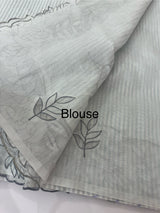 Striped Mul chanderi saree with applique borders MSH987- PaleBlue