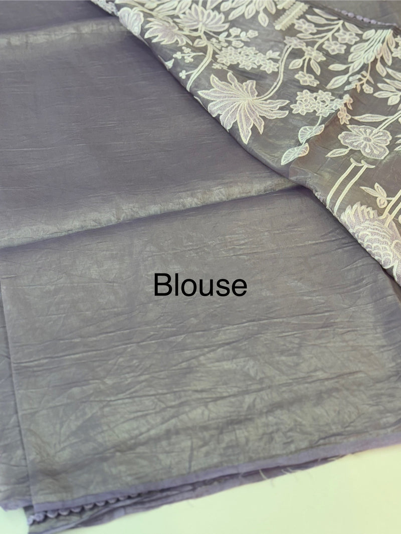 Crush Organza Applique work saree MS14997- DuskyLavender