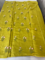 Blended Malai chanderi saree with embroidery MS5568 GreenYellow