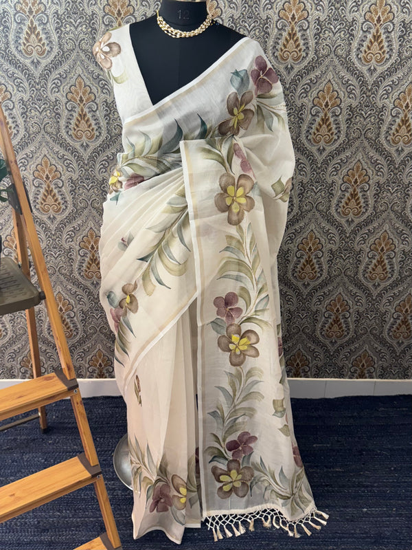Handpainted Chanderi tissue silk saree MS78944