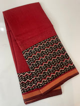Soft semi Chanderi saree with zari border MS9871 Maroon & Black