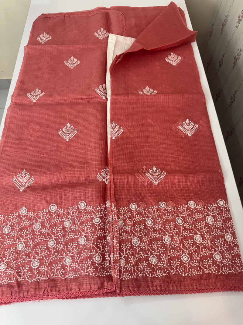 Kota checks saree with embroidery SVTS31 Peach