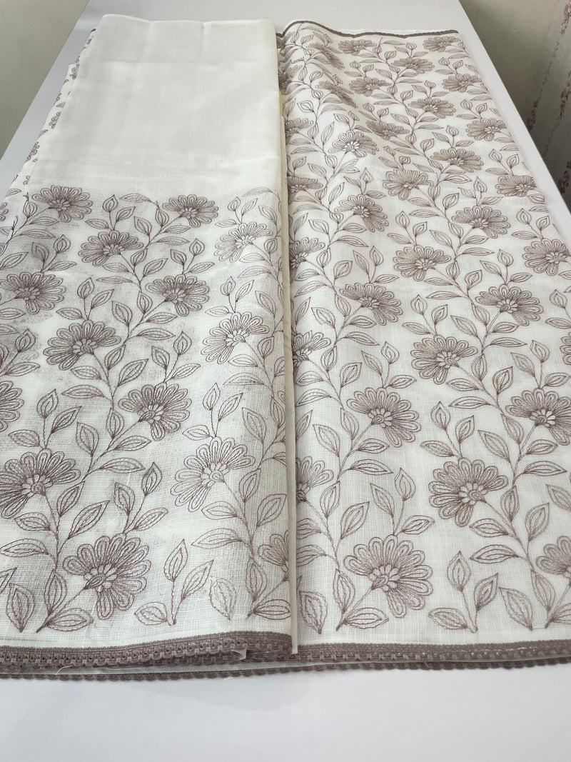 Kota cotton embriodery saree MS1490- White & DuskyMauve