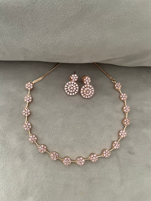 Miriyam CZ silver necklace Set- Lightpink stones