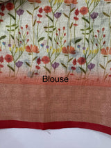 Handworked floral digital printed semi Linen Saree MS14775 (1)