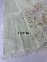 Supernet saree with embroidery and handpainting MSH104- PastelGreen