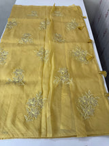 Soft Crush Organza Applique work saree with tissue applique work MS14978 ButterYellow