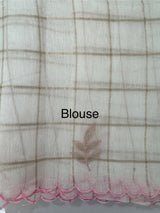 Check Mul chanderi saree with applique work MSH164 - White to Pink