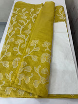 Blended Malai chanderi saree with applique work saree  MSM5676 Yellow(1)